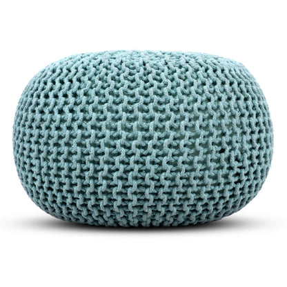 Hand Knitted Cotton Braid Pouf Ottoman Foot Stool - 20" x 14" - Accent Floor Seating for Living Room, Kids Room & Nursery