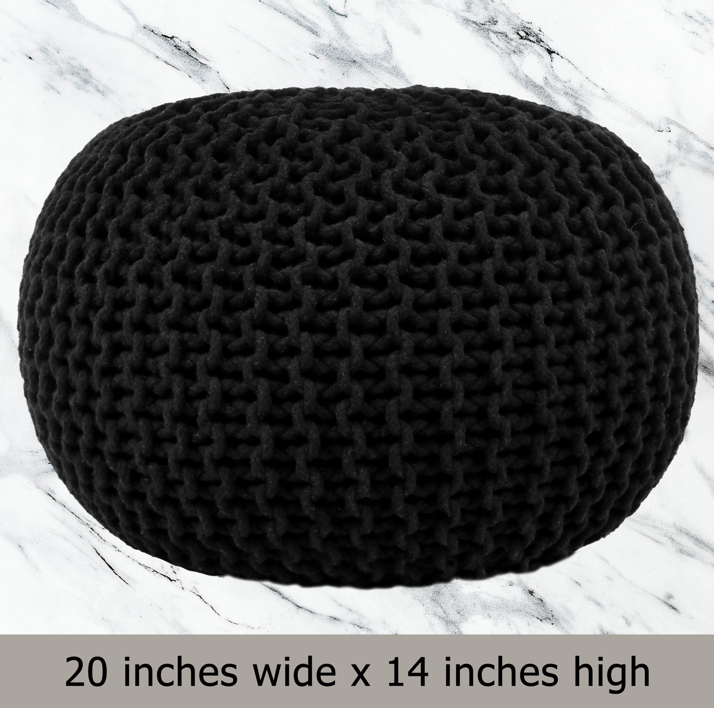 Hand Knitted Cotton Braid Pouf Ottoman Foot Stool - 20" x 14" - Accent Floor Seating for Living Room, Kids Room & Nursery