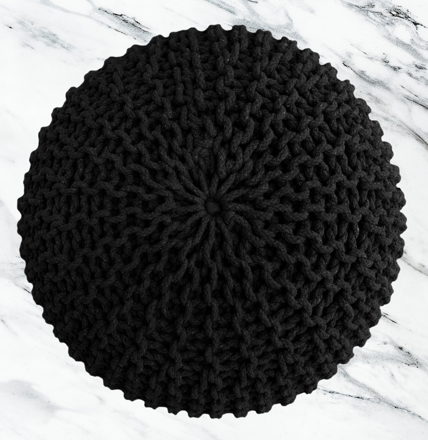 Hand Knitted Cotton Braid Pouf Ottoman Foot Stool - 20" x 14" - Accent Floor Seating for Living Room, Kids Room & Nursery