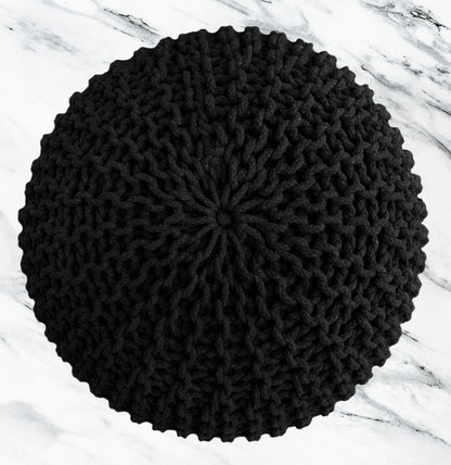 Hand Knitted Cotton Braid Pouf Ottoman Foot Stool - 20" x 14" - Accent Floor Seating for Living Room, Kids Room & Nursery