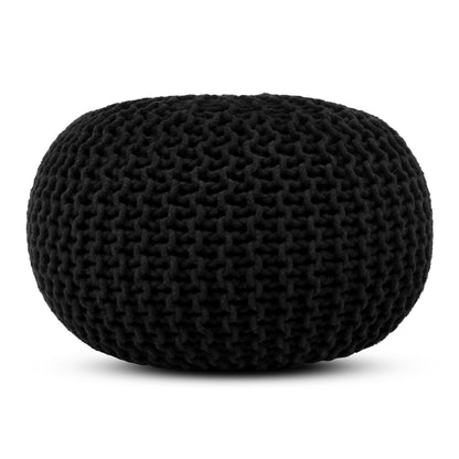Hand Knitted Cotton Braid Pouf Ottoman Foot Stool - 20" x 14" - Accent Floor Seating for Living Room, Kids Room & Nursery