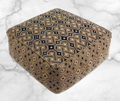 Handmade Cotton Kuba Pouf - Cotton Fabric Ottoman Foot Stool -Black/Beige - 24" x 24" x 12"- Truly one of a Kind Accent Floor Seating for Living Room, Kids Room & Nursery