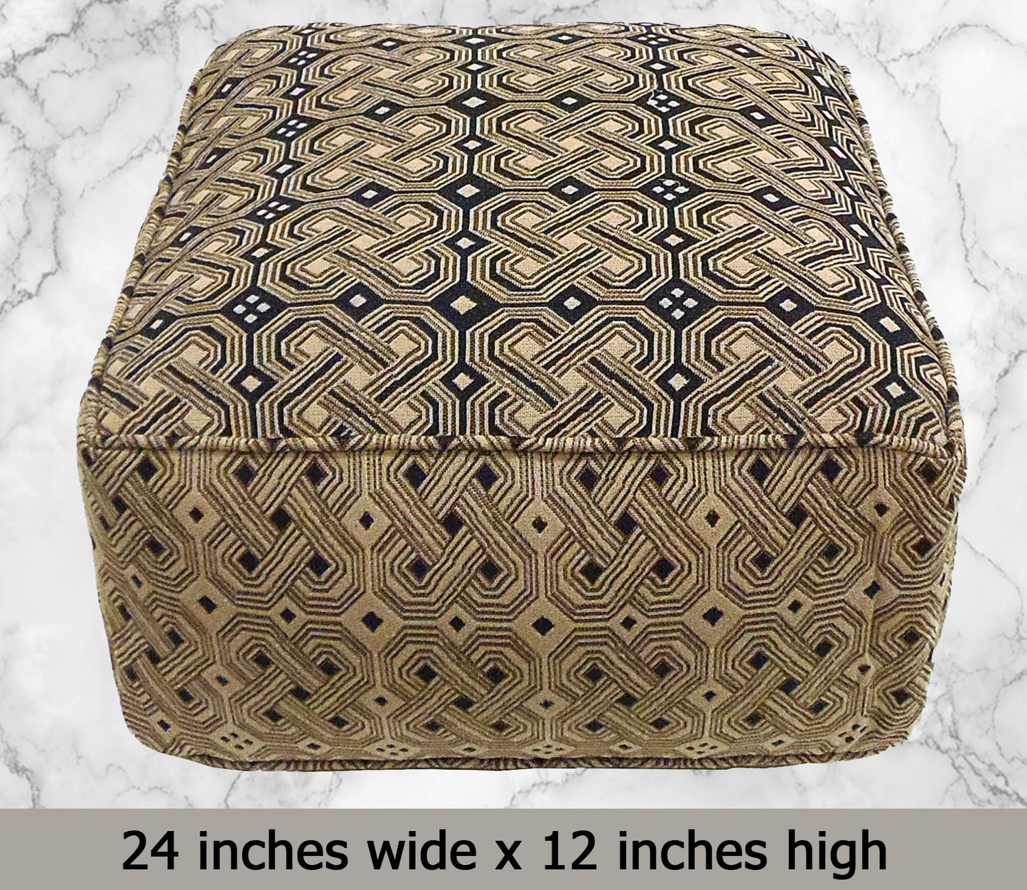Handmade Cotton Kuba Pouf - Cotton Fabric Ottoman Foot Stool -Black/Beige - 24" x 24" x 12"- Truly one of a Kind Accent Floor Seating for Living Room, Kids Room & Nursery