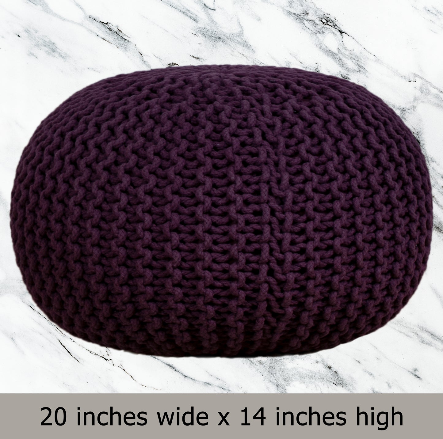 Hand Knitted Cotton Braid Pouf Ottoman Foot Stool - 20" x 14" - Accent Floor Seating for Living Room, Kids Room & Nursery