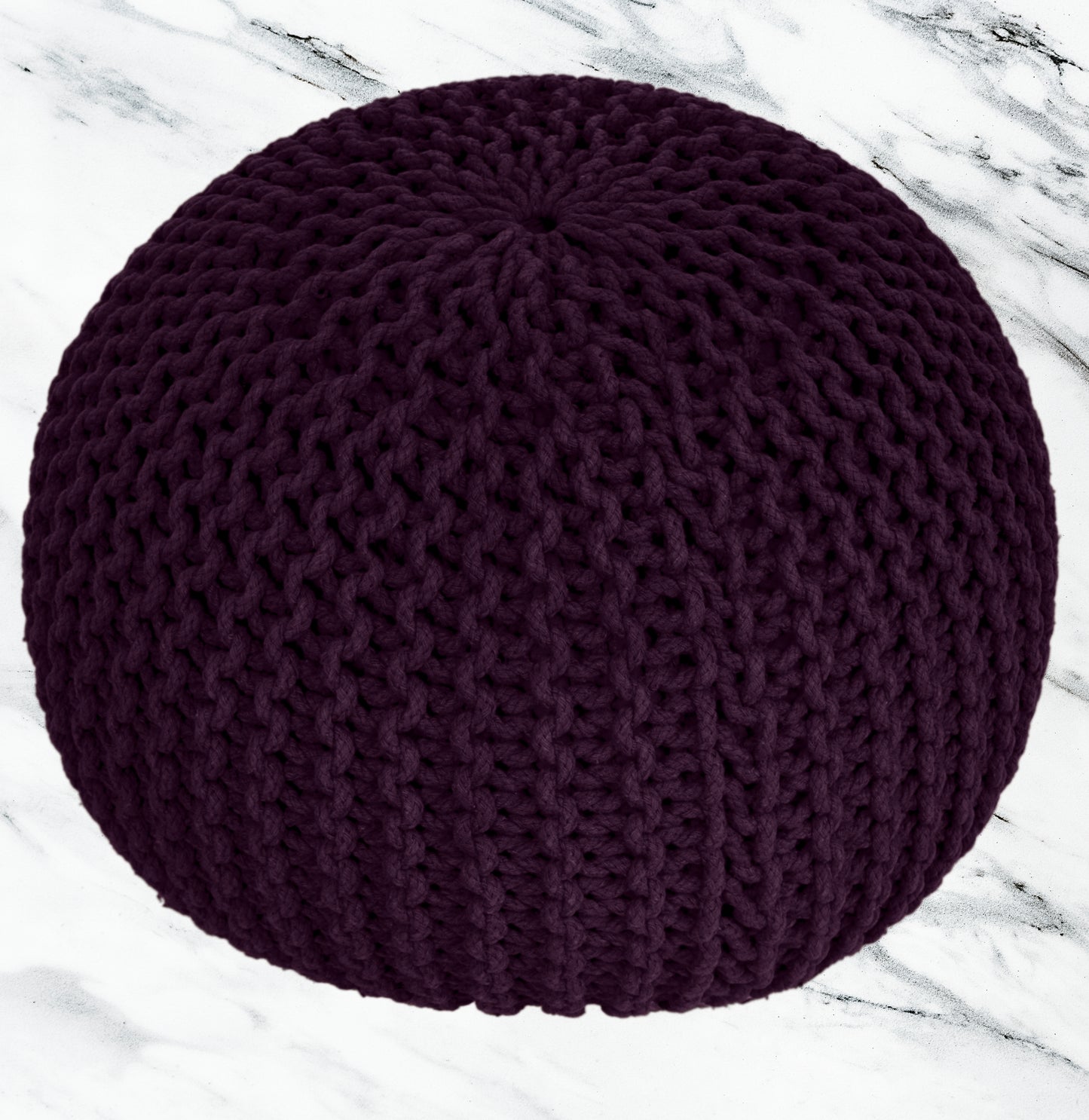 Hand Knitted Cotton Braid Pouf Ottoman Foot Stool - 20" x 14" - Accent Floor Seating for Living Room, Kids Room & Nursery