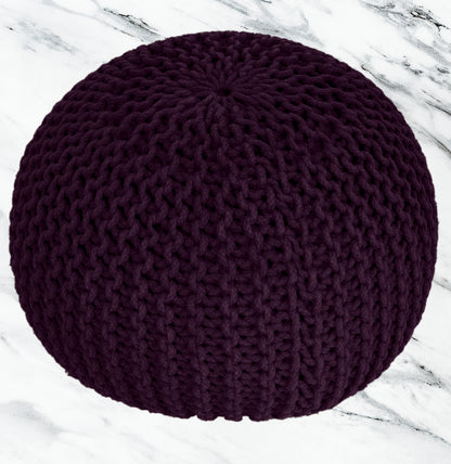 Hand Knitted Cotton Braid Pouf Ottoman Foot Stool - 20" x 14" - Accent Floor Seating for Living Room, Kids Room & Nursery