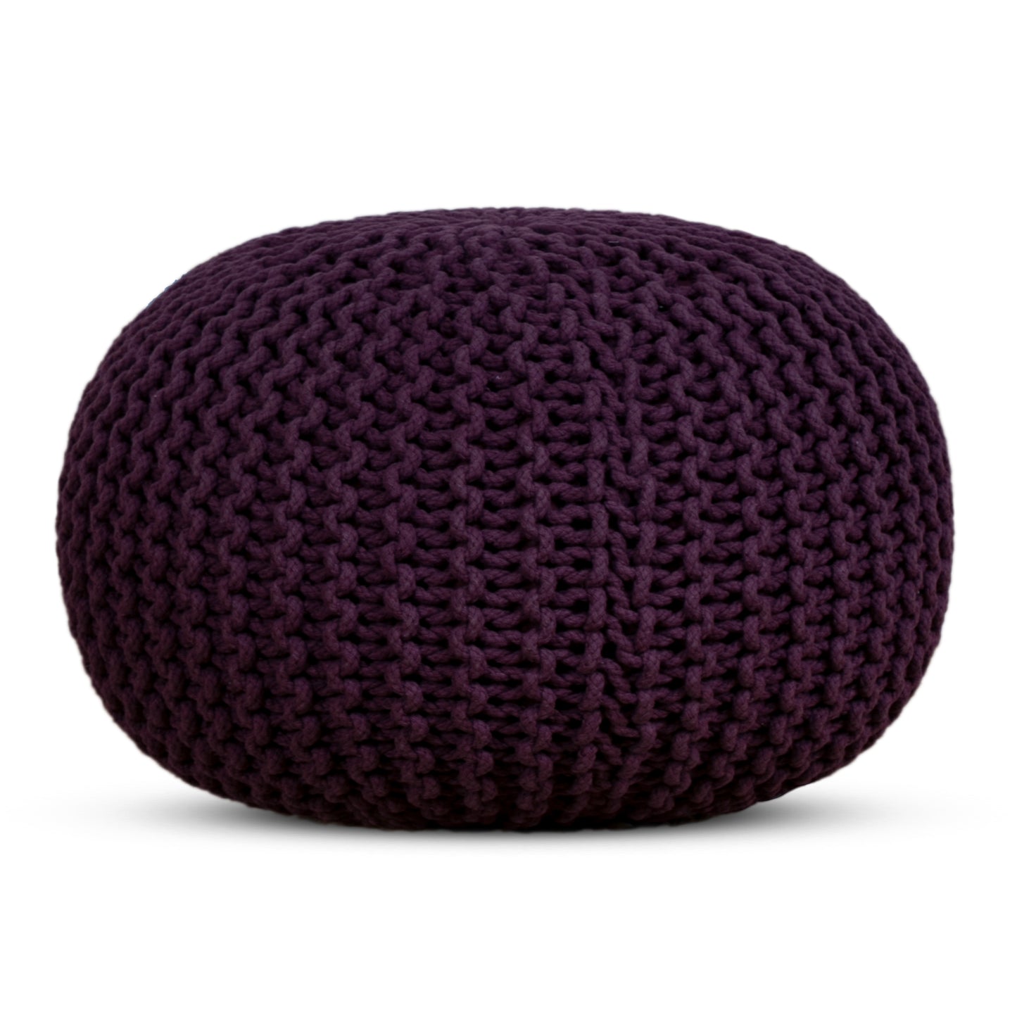 Hand Knitted Cotton Braid Pouf Ottoman Foot Stool - 20" x 14" - Accent Floor Seating for Living Room, Kids Room & Nursery