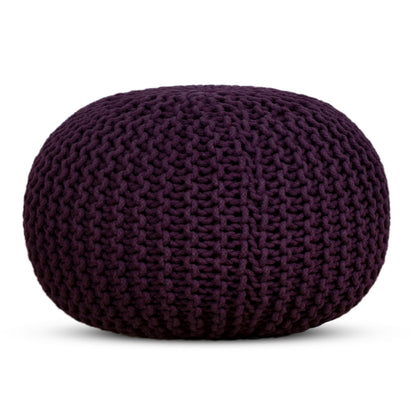 Hand Knitted Cotton Braid Pouf Ottoman Foot Stool - 20" x 14" - Accent Floor Seating for Living Room, Kids Room & Nursery