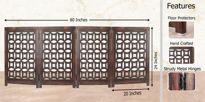 Hand-Carved Wooden Foldable 4 Panels Pet Gate  80" x 24"–  Freestanding, Portable, Fully Assembled – Antique Brown