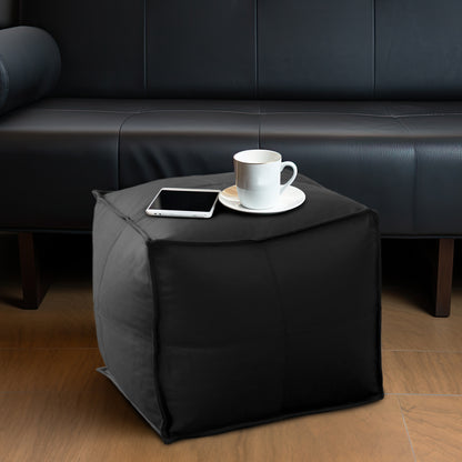 Genuine Leather Pouf Ottoman Seat – Handmade Moroccan Footrest, Pre-Filled Comfort, Classic Contemporary Home Office Accent Furniture, 17" x 17" Square
