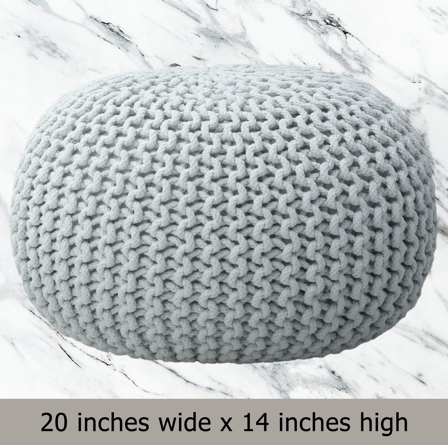 Hand Knitted Cotton Braid Pouf Ottoman Foot Stool - 20" x 14" - Accent Floor Seating for Living Room, Kids Room & Nursery