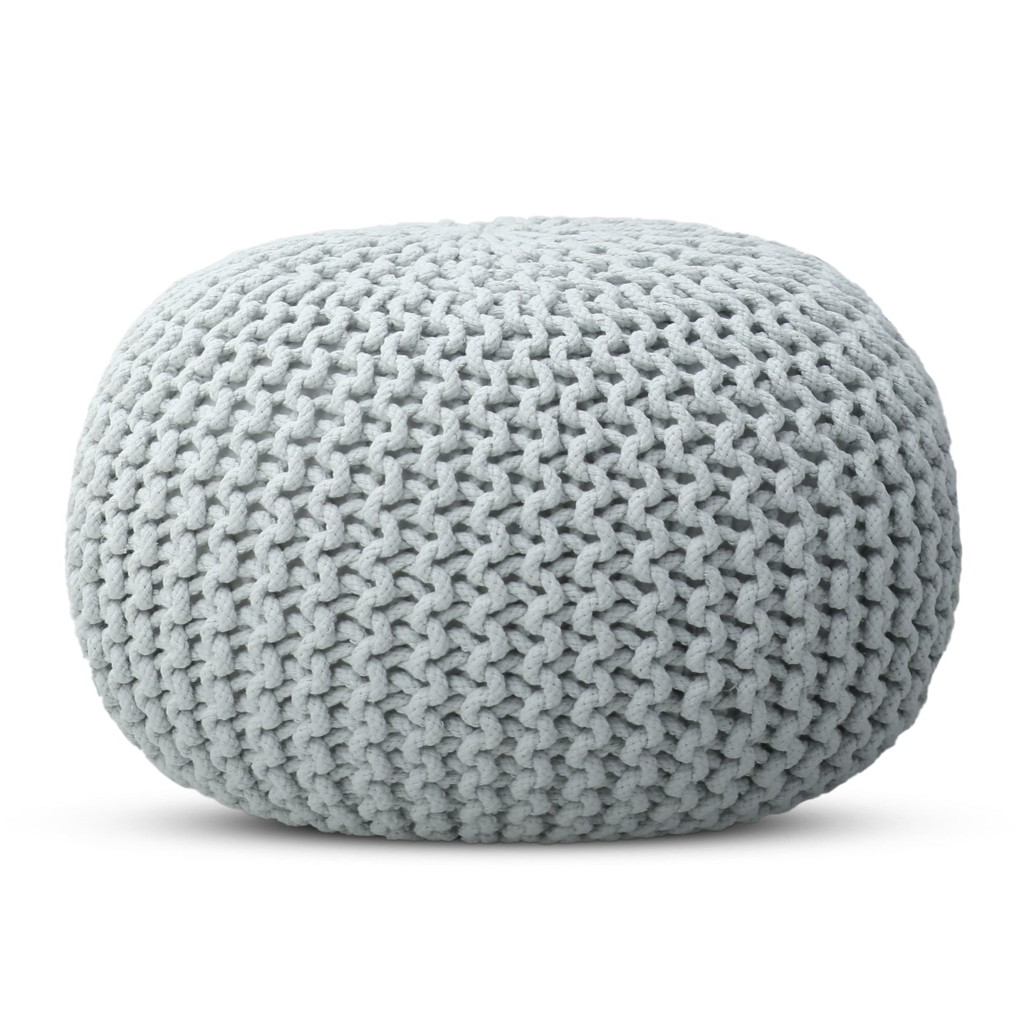 Hand Knitted Cotton Braid Pouf Ottoman Foot Stool - 20" x 14" - Accent Floor Seating for Living Room, Kids Room & Nursery