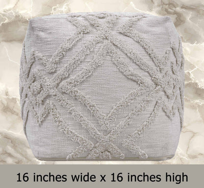 Hand Tufted Pouf Ottoman Seat - Pre-Filled Comfort, Classic Contemporary Home Office Accent Furniture, 16" x 16" Square - Ivory
