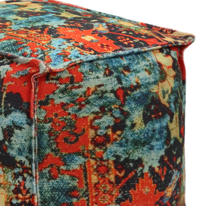Printed Pouf Ottoman Seat - Pre-Filled Comfort, Boho Modern Home Office Accent Furniture, 17" x 17" Square - Coral Multi