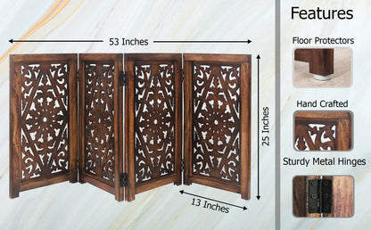 Foldable Wooden Pet Gate – 4-Panel 52" x  25" – Free-Standing Indoor Barrier, Portable Doorway Stairs Safety Partition, Fully Assembled – Antique Brown