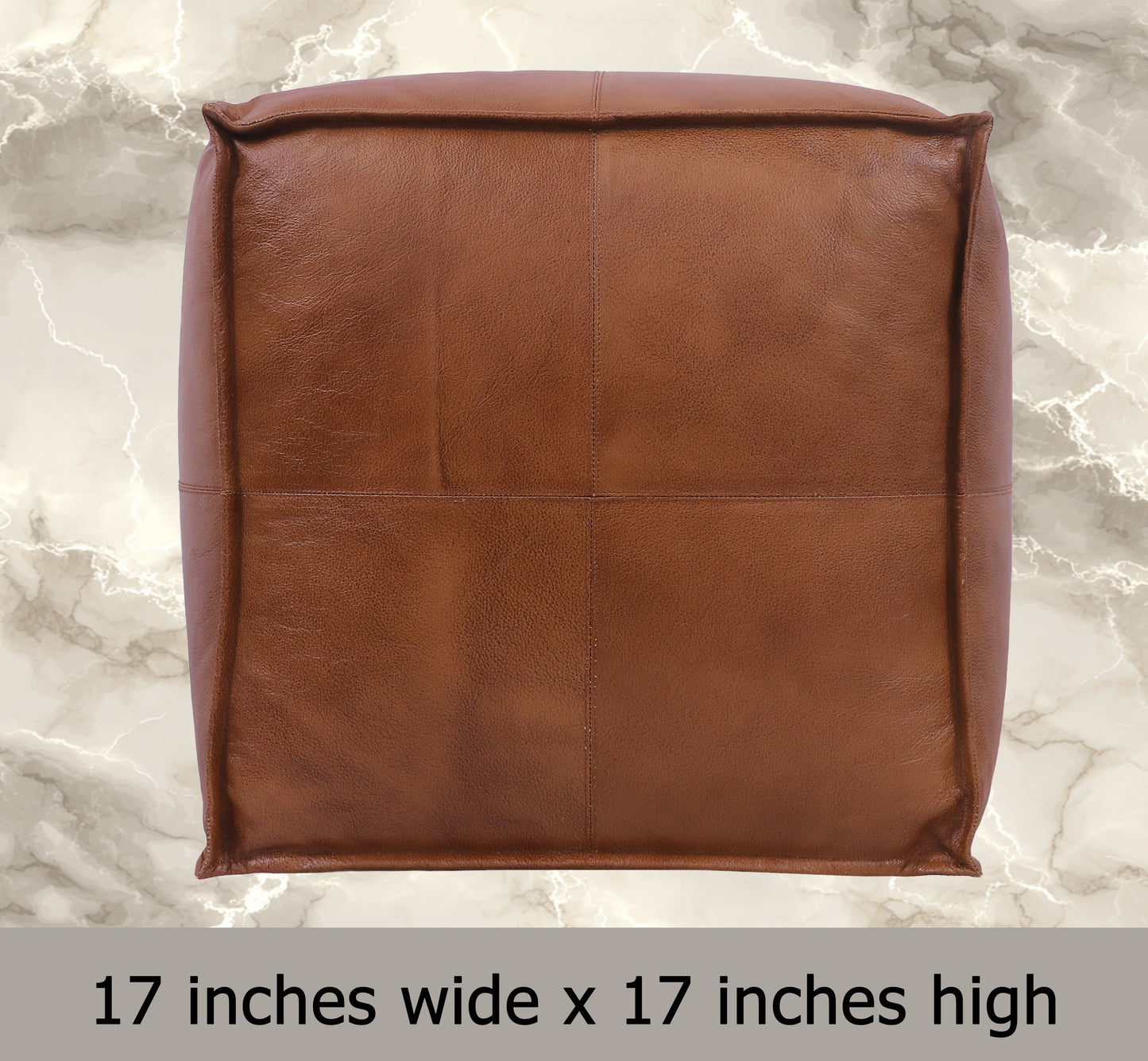 Genuine Leather Pouf Ottoman Seat – Handmade Moroccan Footrest, Pre-Filled Comfort, Classic Contemporary Home Office Accent Furniture, 17" x 17" Square