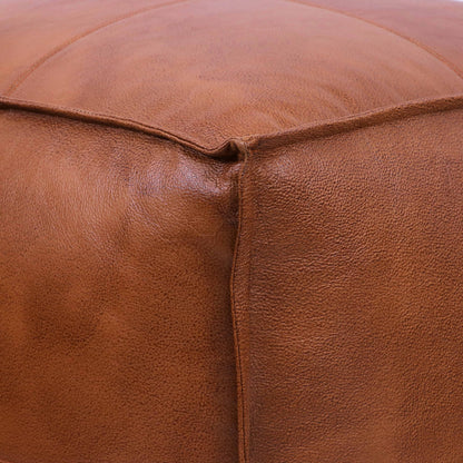 Genuine Leather Pouf Ottoman Seat – Handmade Moroccan Footrest, Pre-Filled Comfort, Classic Contemporary Home Office Accent Furniture, 17" x 17" Square