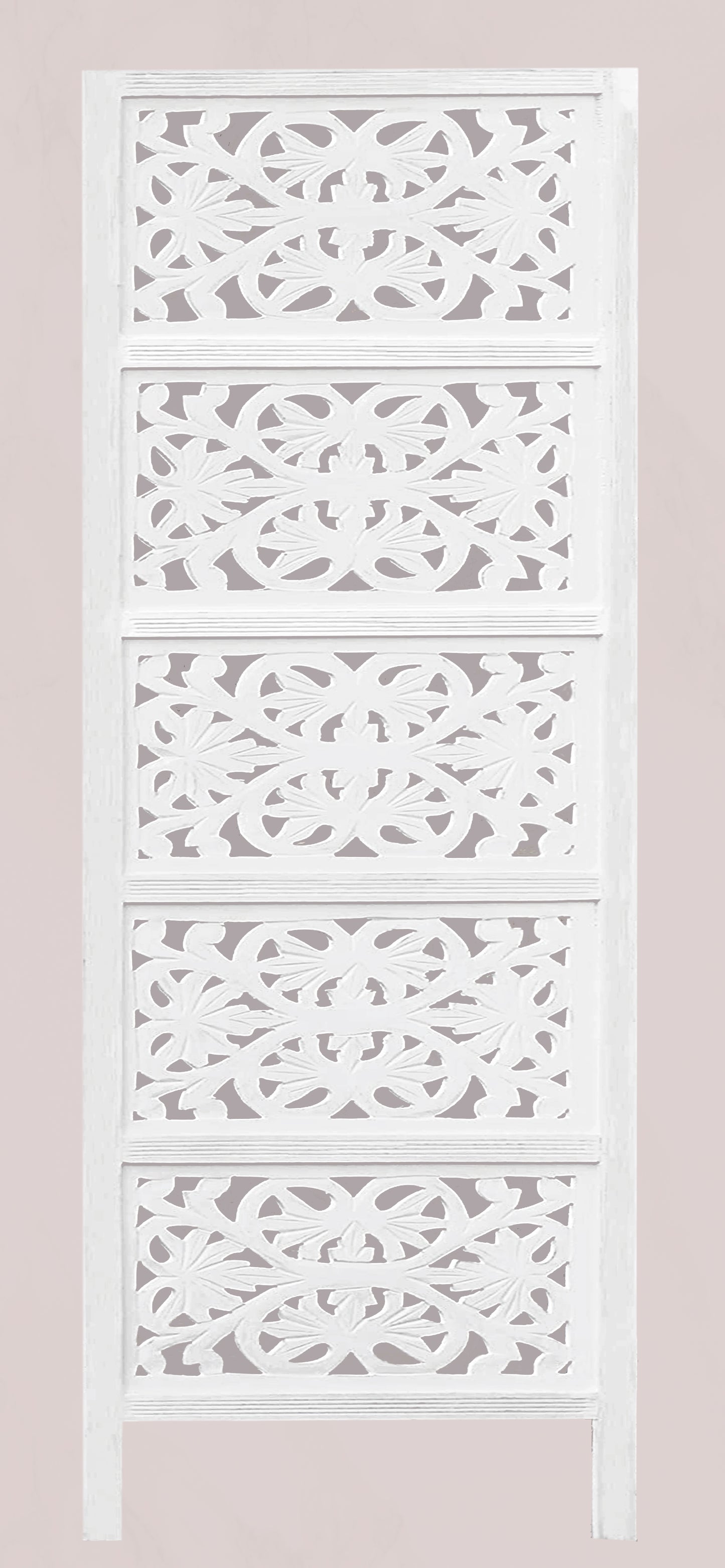 Hand-Carved Wood Room Divider – 4 Panel Folding Screen, 80” x 72” – Freestanding Reversible Privacy Partition, Fully Assembled - White