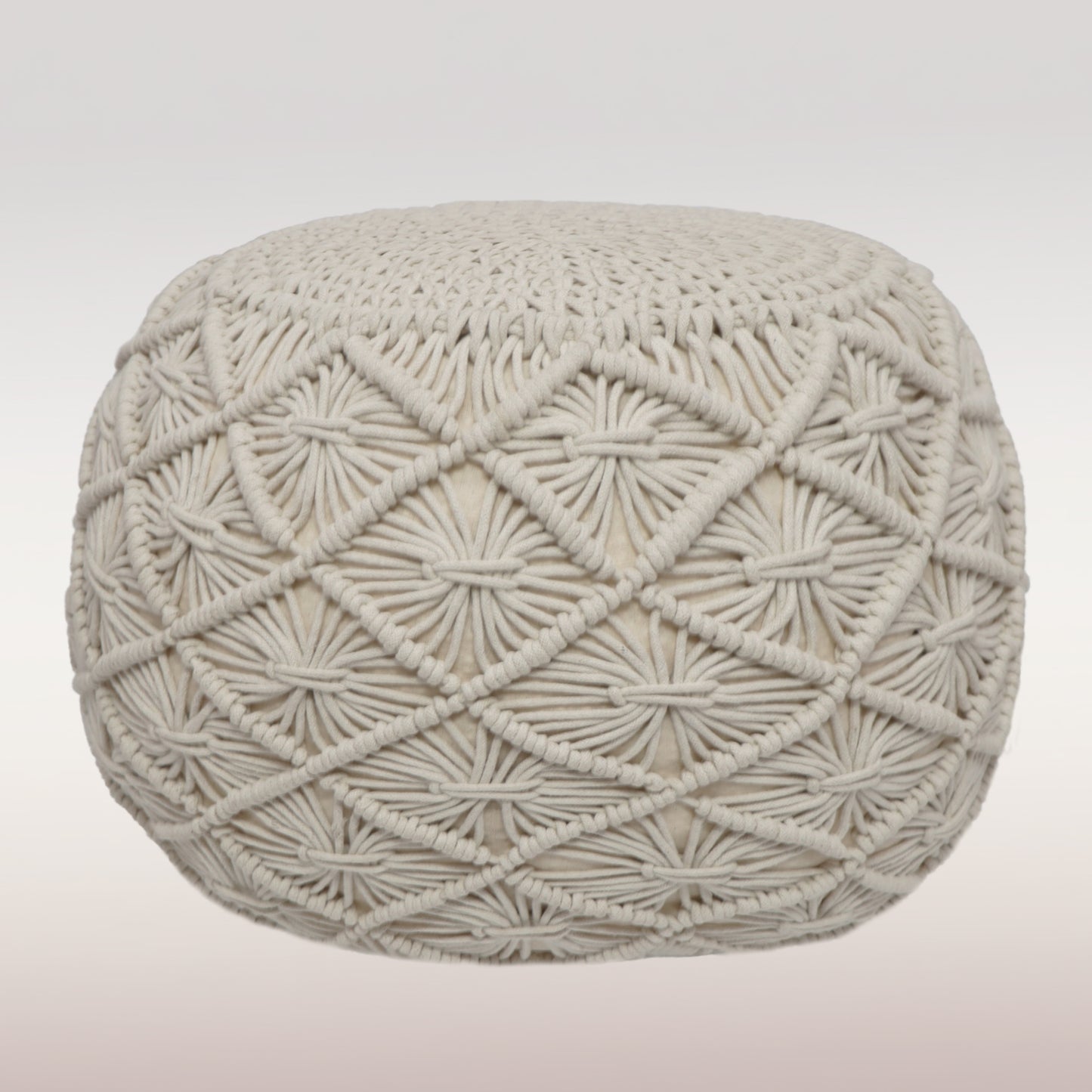 Macrame Braided Pouf Ottoman 20" x 14" Hand knitted Cotton Cord Round Dori Pouf, Prefilled Footrest Bean Bag, Boho Moroccan Accent Seating for Living Room, Bedroom & Dorms
