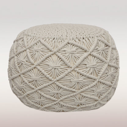 Macrame Braided Pouf Ottoman 20" x 14" Hand knitted Cotton Cord Round Dori Pouf, Prefilled Footrest Bean Bag, Boho Moroccan Accent Seating for Living Room, Bedroom & Dorms