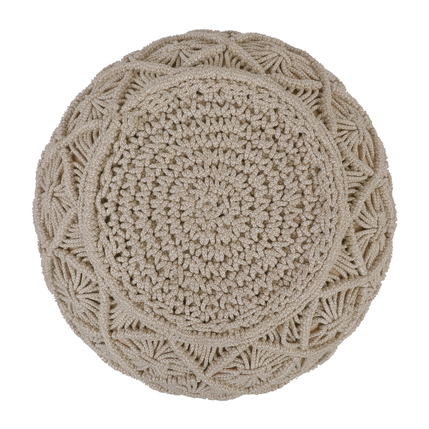 Macrame Braided Pouf Ottoman 20" x 14" Hand knitted Cotton Cord Round Dori Pouf, Prefilled Footrest Bean Bag, Boho Moroccan Accent Seating for Living Room, Bedroom & Dorms