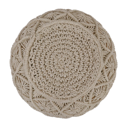 Macrame Braided Pouf Ottoman 20" x 14" Hand knitted Cotton Cord Round Dori Pouf, Prefilled Footrest Bean Bag, Boho Moroccan Accent Seating for Living Room, Bedroom & Dorms