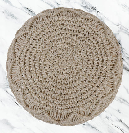 Macrame Braided Pouf Ottoman 20" x 14" Hand knitted Cotton Cord Round Dori Pouf, Prefilled Footrest Bean Bag, Boho Moroccan Accent Seating for Living Room, Bedroom & Dorms