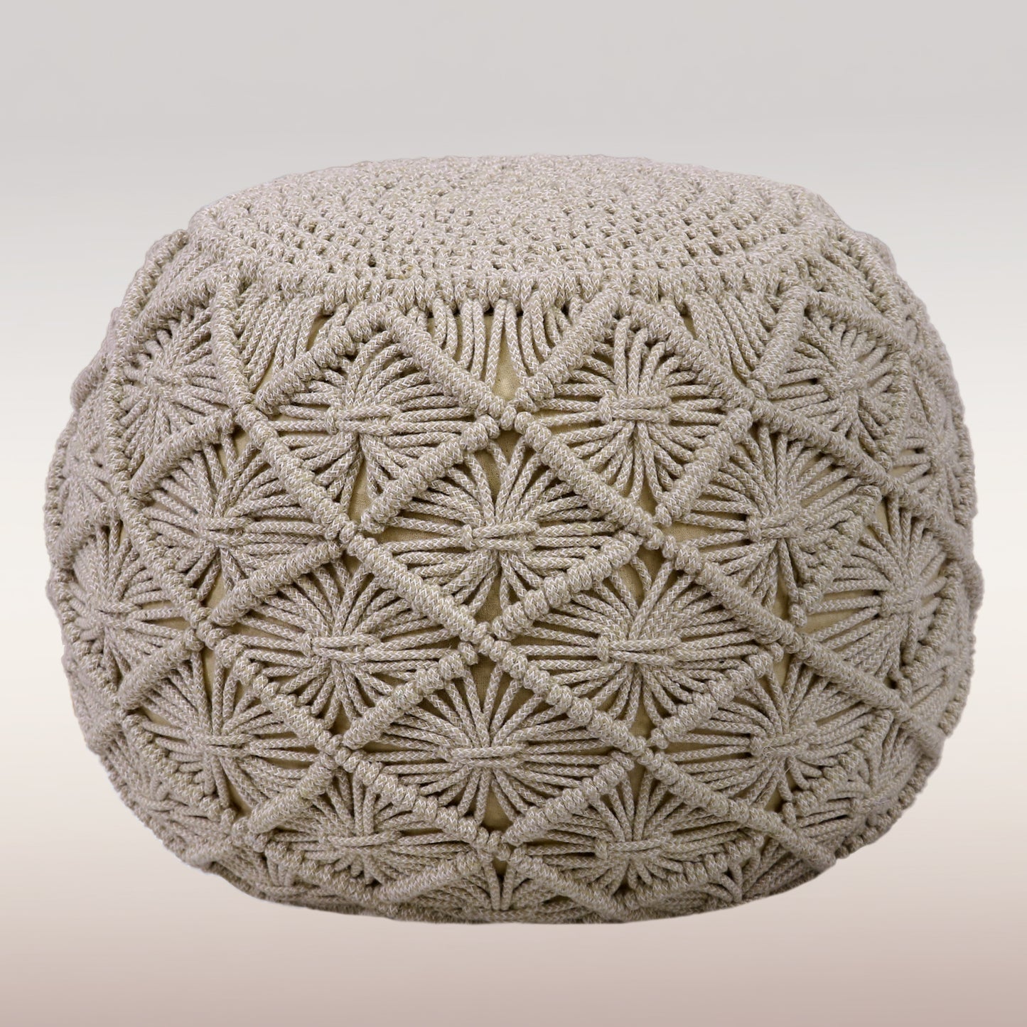 Macrame Braided Pouf Ottoman 20" x 14" Hand knitted Cotton Cord Round Dori Pouf, Prefilled Footrest Bean Bag, Boho Moroccan Accent Seating for Living Room, Bedroom & Dorms