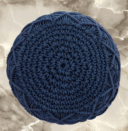 Macrame Braided Pouf Ottoman 20" x 14" Hand knitted Cotton Cord Round Dori Pouf, Prefilled Footrest Bean Bag, Boho Moroccan Accent Seating for Living Room, Bedroom & Dorms