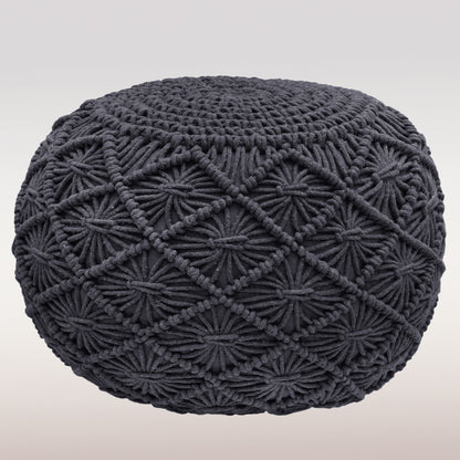 Macrame Braided Pouf Ottoman 20" x 14" Hand knitted Cotton Cord Round Dori Pouf, Prefilled Footrest Bean Bag, Boho Moroccan Accent Seating for Living Room, Bedroom & Dorms