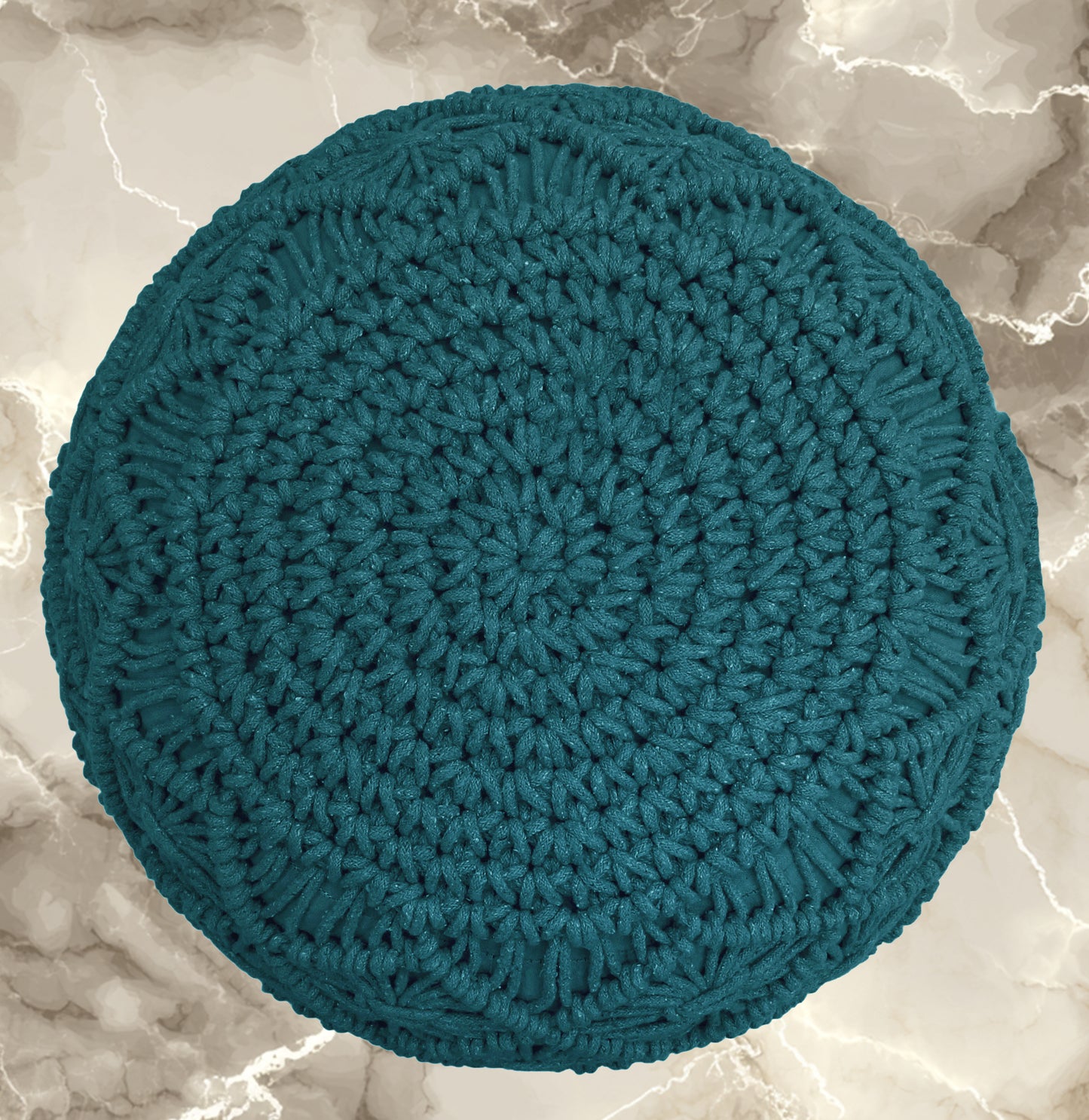 Macrame Braided Pouf Ottoman 20" x 14" Hand knitted Cotton Cord Round Dori Pouf, Prefilled Footrest Bean Bag, Boho Moroccan Accent Seating for Living Room, Bedroom & Dorms