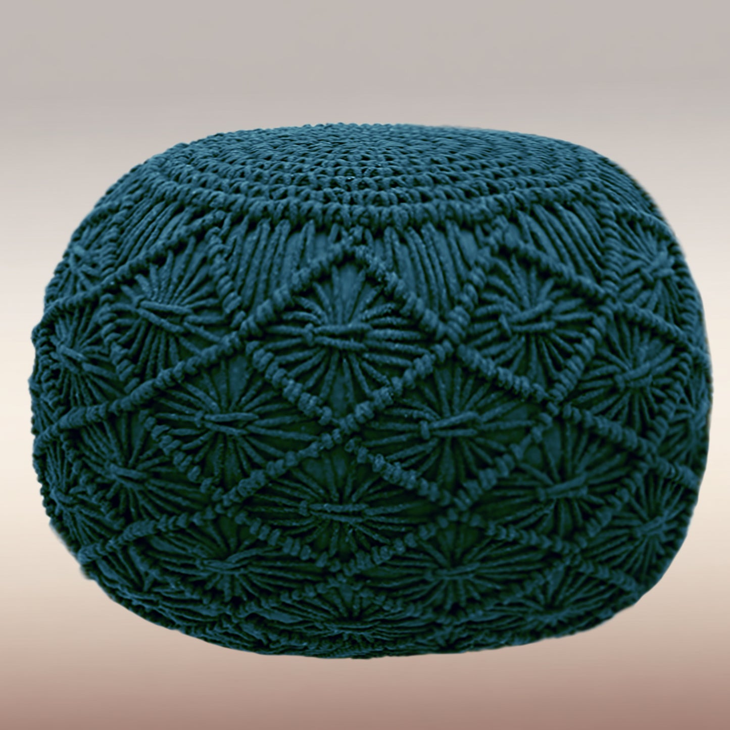 Macrame Braided Pouf Ottoman 20" x 14" Hand knitted Cotton Cord Round Dori Pouf, Prefilled Footrest Bean Bag, Boho Moroccan Accent Seating for Living Room, Bedroom & Dorms