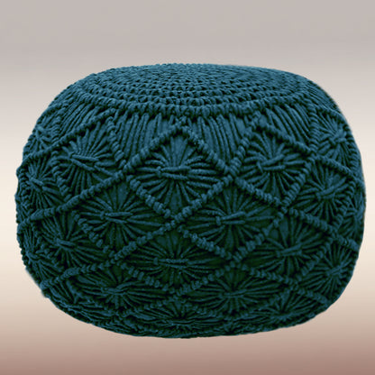 Macrame Braided Pouf Ottoman 20" x 14" Hand knitted Cotton Cord Round Dori Pouf, Prefilled Footrest Bean Bag, Boho Moroccan Accent Seating for Living Room, Bedroom & Dorms