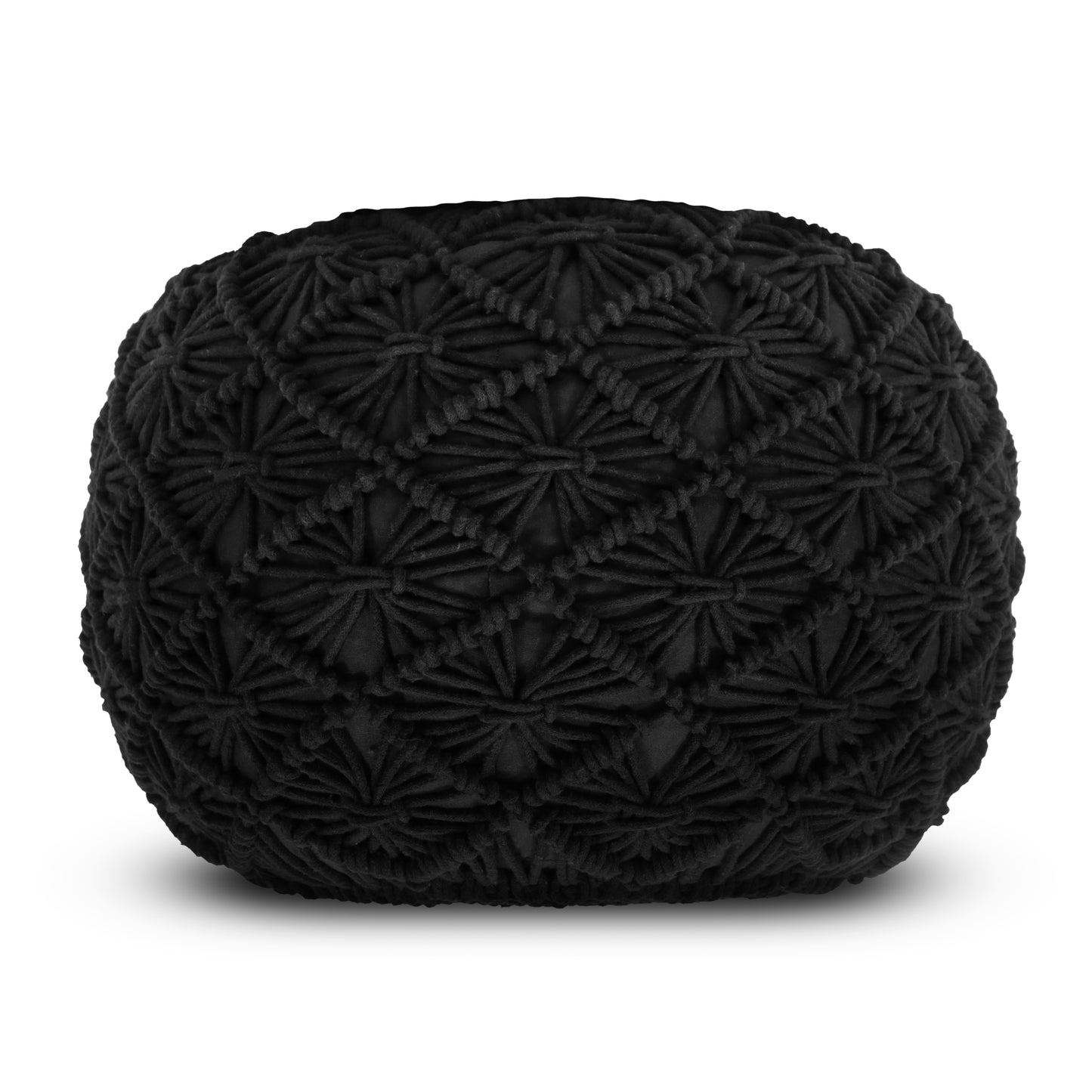 Macrame Braided Pouf Ottoman 20" x 14" Hand knitted Cotton Cord Round Dori Pouf, Prefilled Footrest Bean Bag, Boho Moroccan Accent Seating for Living Room, Bedroom & Dorms