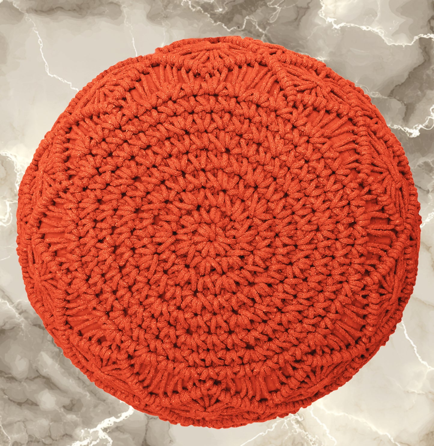 Macrame Braided Pouf Ottoman 20" x 14" Hand knitted Cotton Cord Round Dori Pouf, Prefilled Footrest Bean Bag, Boho Moroccan Accent Seating for Living Room, Bedroom & Dorms