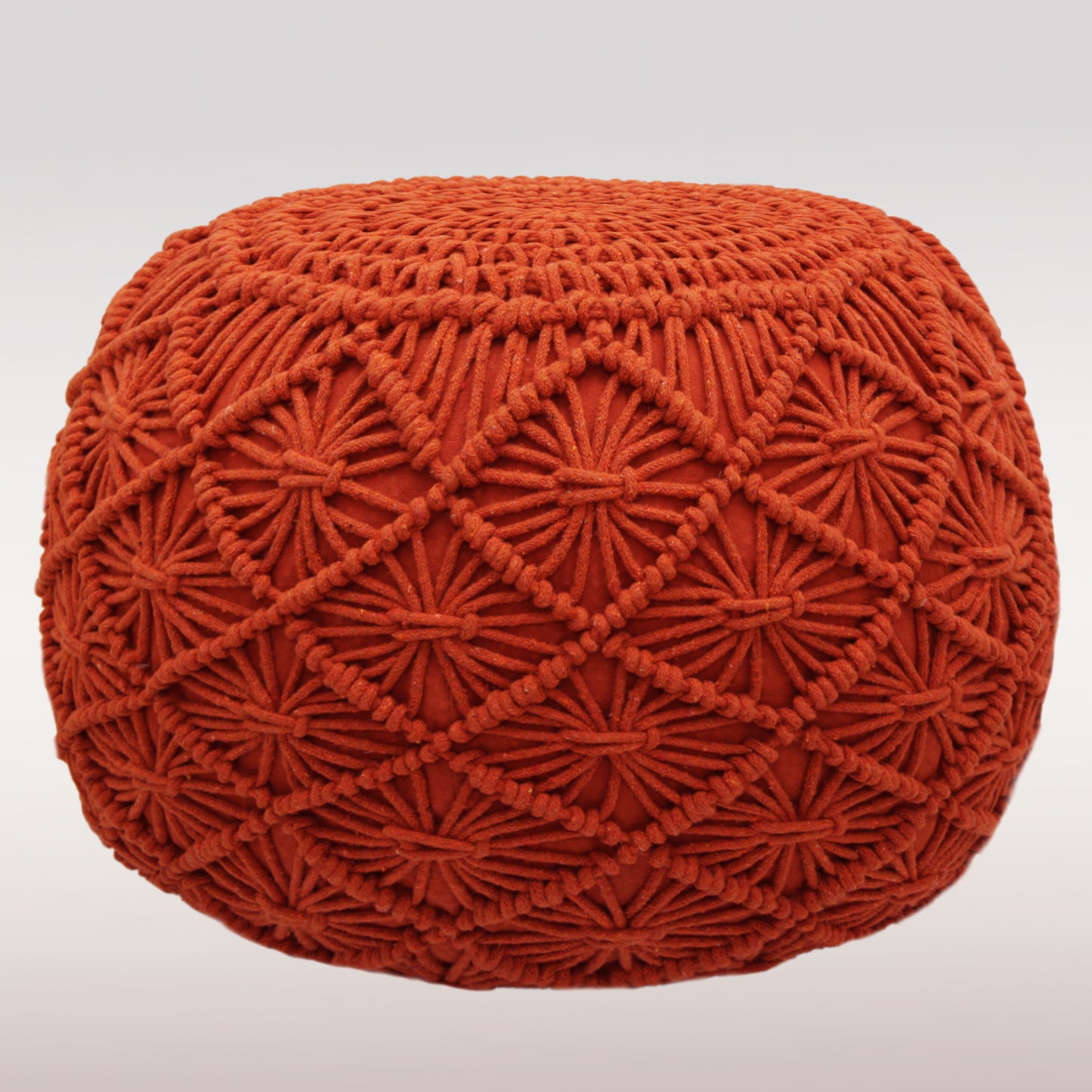 Macrame Braided Pouf Ottoman 20" x 14" Hand knitted Cotton Cord Round Dori Pouf, Prefilled Footrest Bean Bag, Boho Moroccan Accent Seating for Living Room, Bedroom & Dorms