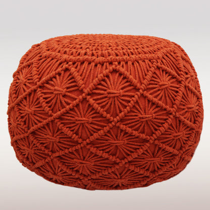Macrame Braided Pouf Ottoman 20" x 14" Hand knitted Cotton Cord Round Dori Pouf, Prefilled Footrest Bean Bag, Boho Moroccan Accent Seating for Living Room, Bedroom & Dorms