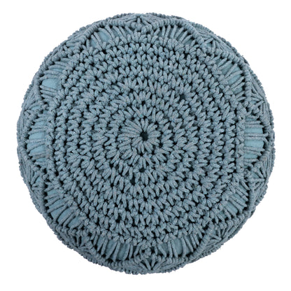 Macrame Braided Pouf Ottoman 20" x 14" Hand knitted Cotton Cord Round Dori Pouf, Prefilled Footrest Bean Bag, Boho Moroccan Accent Seating for Living Room, Bedroom & Dorms
