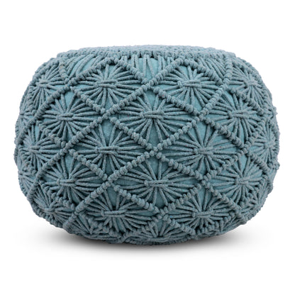 Macrame Braided Pouf Ottoman 20" x 14" Hand knitted Cotton Cord Round Dori Pouf, Prefilled Footrest Bean Bag, Boho Moroccan Accent Seating for Living Room, Bedroom & Dorms