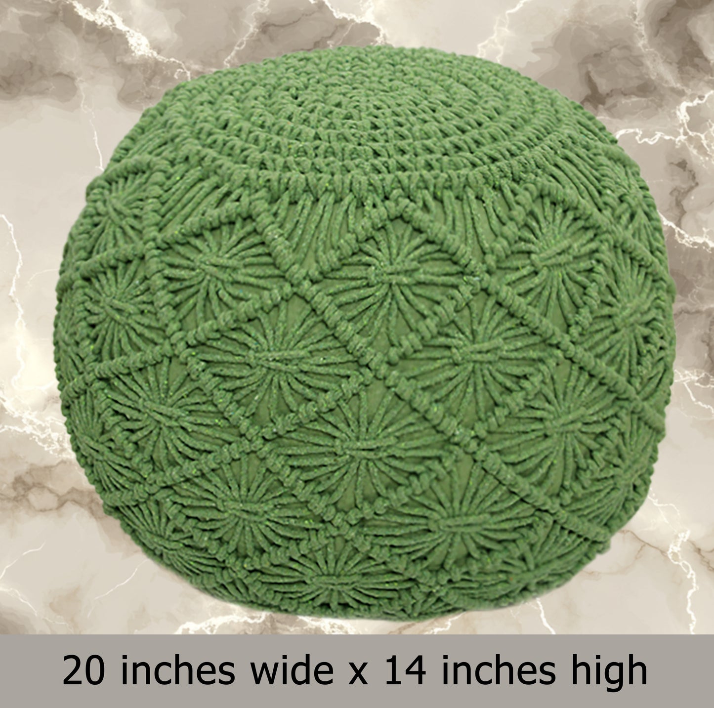 Macrame Braided Pouf Ottoman 20" x 14" Hand knitted Cotton Cord Round Dori Pouf, Prefilled Footrest Bean Bag, Boho Moroccan Accent Seating for Living Room, Bedroom & Dorms
