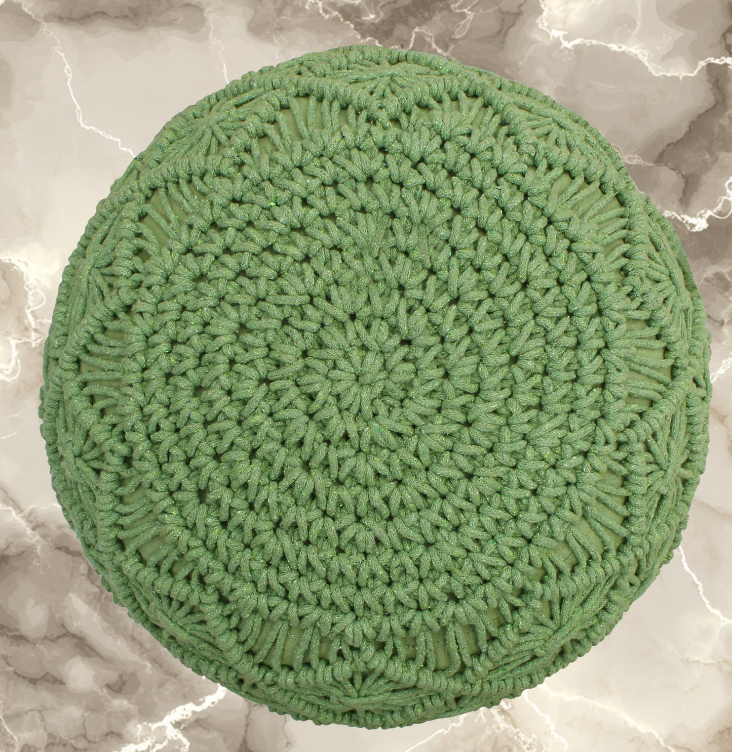 Macrame Braided Pouf Ottoman 20" x 14" Hand knitted Cotton Cord Round Dori Pouf, Prefilled Footrest Bean Bag, Boho Moroccan Accent Seating for Living Room, Bedroom & Dorms
