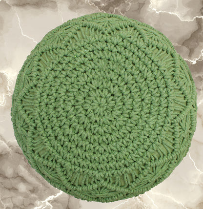 Macrame Braided Pouf Ottoman 20" x 14" Hand knitted Cotton Cord Round Dori Pouf, Prefilled Footrest Bean Bag, Boho Moroccan Accent Seating for Living Room, Bedroom & Dorms