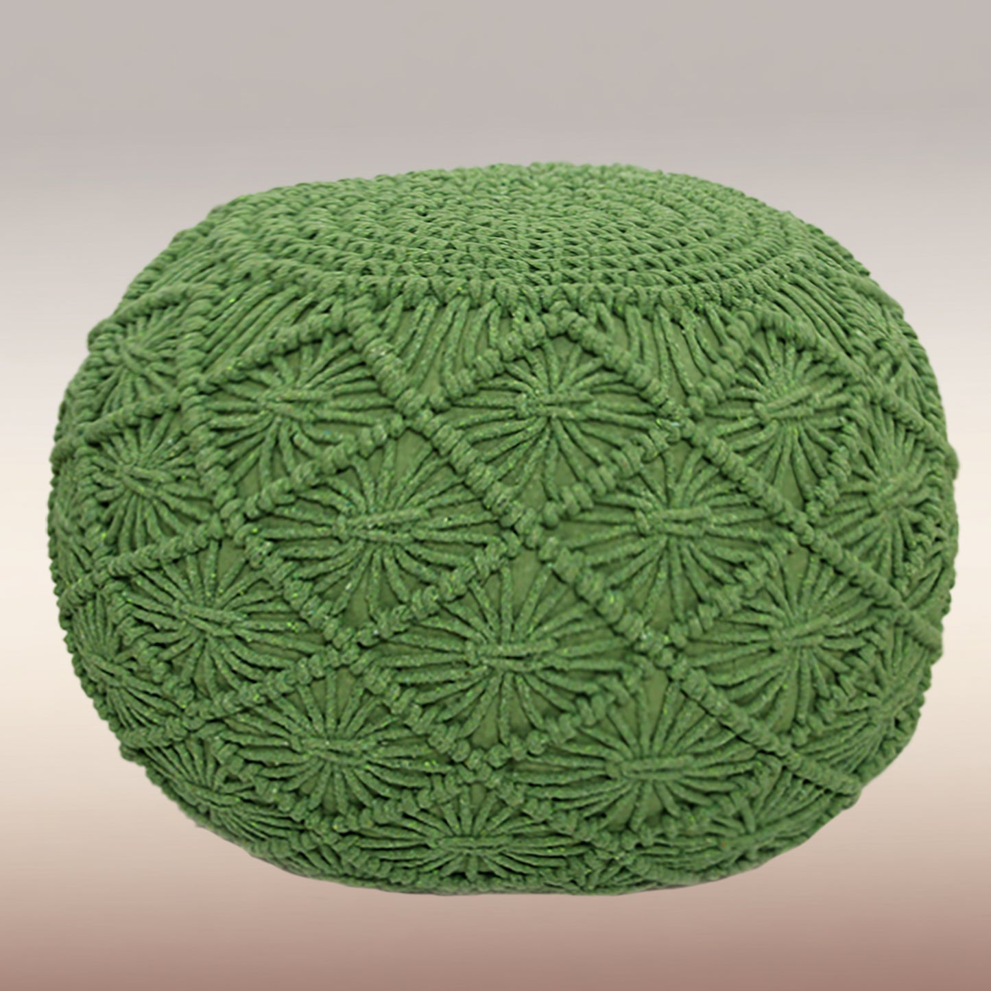 Macrame Braided Pouf Ottoman 20" x 14" Hand knitted Cotton Cord Round Dori Pouf, Prefilled Footrest Bean Bag, Boho Moroccan Accent Seating for Living Room, Bedroom & Dorms
