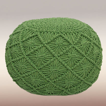 Macrame Braided Pouf Ottoman 20" x 14" Hand knitted Cotton Cord Round Dori Pouf, Prefilled Footrest Bean Bag, Boho Moroccan Accent Seating for Living Room, Bedroom & Dorms