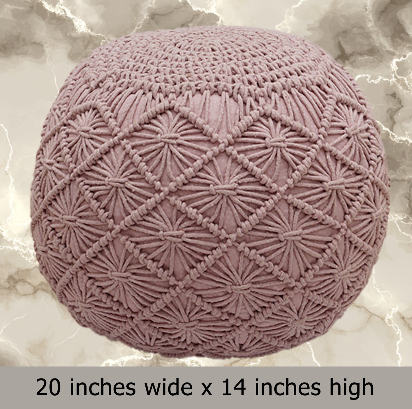 Macrame Braided Pouf Ottoman 20" x 14" Hand knitted Cotton Cord Round Dori Pouf, Prefilled Footrest Bean Bag, Boho Moroccan Accent Seating for Living Room, Bedroom & Dorms
