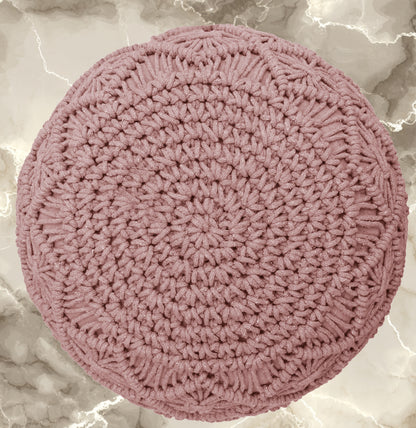Macrame Braided Pouf Ottoman 20" x 14" Hand knitted Cotton Cord Round Dori Pouf, Prefilled Footrest Bean Bag, Boho Moroccan Accent Seating for Living Room, Bedroom & Dorms