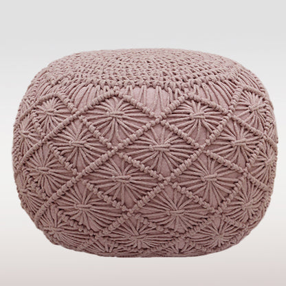 Macrame Braided Pouf Ottoman 20" x 14" Hand knitted Cotton Cord Round Dori Pouf, Prefilled Footrest Bean Bag, Boho Moroccan Accent Seating for Living Room, Bedroom & Dorms
