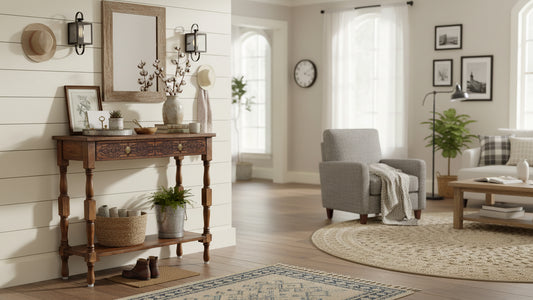 Hand-Carved Wood Accent Table with Dual Drawers & Lower Shelf, 36” x 11” x 32” – Hallway, Entryway, or Sofa Table – Antique Brown – Easy Assembly Required