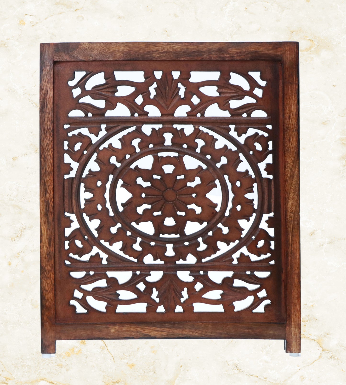 Hand-Carved Botanical Design Wooden Foldable 4 Panels Pet Gate  80" x 24"–  Freestanding, Portable, Fully Assembled – Antique Brown