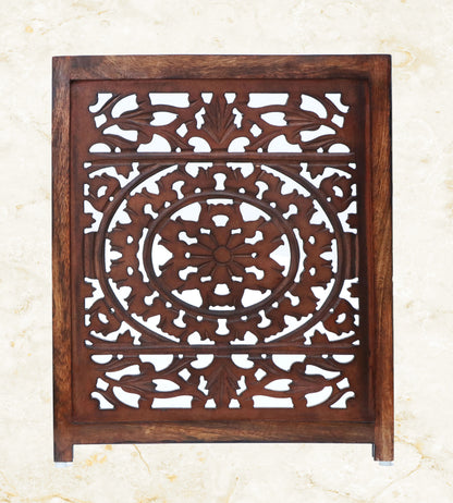 Hand-Carved Botanical Design Wooden Foldable 4 Panels Pet Gate  80" x 24"–  Freestanding, Portable, Fully Assembled – Antique Brown